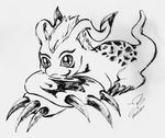 claws digimon fangs feral fur gomamon greyscale hair inkbrush_style long_ears looking_at_viewer male mammal markings mohawk monochrome natticus_the_gomamon ravefirell​ seal simple_background sketch solo traditional_media_(artwork) 