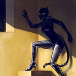  bodysuit cat clothing feline female glowing glowing_eyes looking_at_viewer mammal rubber skinsuit sneaking solo stealth window 
