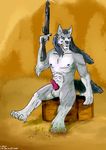  canine erection gun loque_(artist) m14 male mammal nude penis ranged_weapon rifle sitting weapon were werewolf wolf 