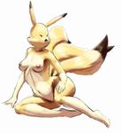 2015 anthro areola black_fur black_nose breasts canine eyes_closed female fox fur keaton mammal navel nipples nude pienji pose simple_background sitting solo white_background white_fur wide_hips yellow_fur 