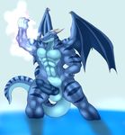  abs anthro balls big_penis blue_scales dark-moltres dragon glowing humanoid_penis magic magic_user male muscles penis pose scalie simple_background tabra water white_background wings 