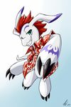  claws clothing digimon fangs feral fur gomamon grin hair kaizer33226 long_ears looking_at_viewer male mammal markings mohawk natticus_the_gomamon seal shirt simple_background solo teeth 