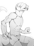  2015 ambiguous_gender amit barcode boxer_briefs claws clothed clothing gecko greyscale grin hair leopard_gecko lizard mohawk monochrome muscles pose prosthetic reptile scalie scrawny sharp_teeth solo teeth underwear 