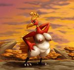  absurd_res anthro anthrofied avian big_breasts big_thighs breasts chubby female hi_res ho-oh legendary_pok&eacute;mon looking_at_viewer nintendo nipples ole outside pok&eacute;mon pose solo sunset video_games 