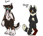  alpha_channel amputee blue_eyes brown_fur canine cat dog dogepauus duo feline fur grey_fur male mammal one_eye_closed pink_nose prosthetic semi-anthro shy smile white_fur wink 