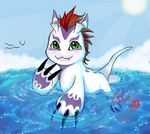  blush carolriverart claws digimon fangs feral fur gomamon hair long_ears looking_at_viewer male mammal markings mohawk natticus_the_gomamon outside sea seal solo swimming teeth water 