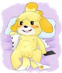  animal_crossing bed canine charmandrigo dog female isabelle_(animal_crossing) mammal nintendo pussy undressing video_games 