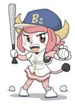  ball baseball_bat bovine buffalo_bell cattle female fur hair hat kemono mammal mascot red_eyes red_fur red_hair solo 胡麻ヘソじ 