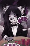  bow_tie canine cards ear_piercing female fox lethedreamer libby_grimm mammal piercing poker purple_eyes tuxedo 