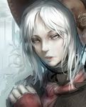  bloodborne bonnet doll_joints ero_doll face gradient gradient_background looking_at_viewer parted_lips plain_doll realistic solo white_hair 