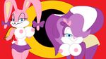  2_girls anthro babs_bunny bent_over big_breasts blue_eyes breasts female fifi_la_fume flashing fur lagomorph lil_scooter56 lizard mammal pink_fur purple_fur rabbit reptile scalie skink smile tiny_toon_adventures warner_brothers 