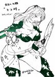  action_pose anthro armor axe big_breasts breasts cleavage clothed clothing feline female japanese_text kimichika leopard looking_at_viewer mammal melee_weapon sketch skimpy solo text unconvincing_armor warrior weapon 