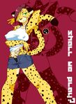  cheetah erect_nipples feline female green_eyes hair kemono long_hair mammal nipples pink_hair shioinu short_pants solo 