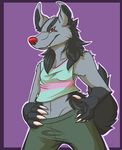  breasts claws clothed clothing female hands_on_hips midriff mightyena nintendo pants pok&eacute;mon red_eyes red_nose shirt small_breasts solo tank_top video_games yellow_sclera zannathedragon 