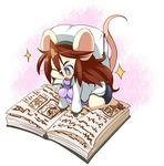  blue_eyes book brown_hair eating female hair kemono mammal mouse rodent small solo ukan_muri 