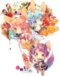  2girls animal_ears bad_id bad_pixiv_id berries blue_eyes blue_hair blush braid bunny_ears cherry chibi dessert dorothy_west fang food fruit glass holding in_food kemonomimi_mode leona_west long_hair looking_at_viewer multiple_girls nekoto_rina open_mouth orange orange_slice otoko_no_ko parfait pink_eyes pink_hair pretty_(series) pripara purple_hair raspberry short_hair side_ponytail simple_background spoon strawberry tail toudou_shion white_background yellow_eyes 