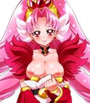  absurdres akagi_towa bad_id bad_pixiv_id breasts choker cure_scarlet earrings go!_princess_precure highres jewelry large_breasts long_hair looking_at_viewer magical_girl nipples pink_eyes pink_hair pointy_ears precure sharumon simple_background smile solo tiara white_background 