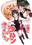  1girl apron black_hair bowl comic food issho_ni_gohan_tabetai kasugai_haruko meandros momiji_mao musashino_kazuhiko noodles original ramen 