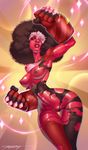  afro breasts chromatic_aberration erotibot extra_eyes garnet_(steven_universe) highres large_breasts looking_at_viewer nipples power_fist red_skin solo sparkle steven_universe sunglasses torn_clothes 