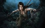  blood blue_eyes bow bow_(weapon) brown_hair earth gradient gradient_background lara_croft long_hair rain solo standing tank_top tomb_raider weapon wolf 