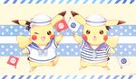  flag full_body gen_1_pokemon hat looking_at_viewer mei_(maysroom) no_humans one_eye_closed open_mouth pikachu pokemon pokemon_(creature) sailor sailor_collar sailor_hat sexual_dimorphism standing 
