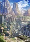  artist_name bridge building city cityscape cloud cloudy_sky day highres k_kanehira megastructure no_humans original plant railing scenery science_fiction sky skyscraper stairs 