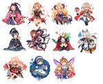  6+girls ;d animal bird black_hair blonde_hair blue_eyes blue_fire bow bowtie brown_hair character_request chicken clenched_teeth coat copyright_request dagger evil_smile fire floral_print fox getiao gift green_eyes hat heart holding holding_sword holding_weapon horns japanese_clothes kariginu katana kimono long_hair long_sleeves multicolored_hair multiple_boys multiple_girls one_eye_closed open_mouth outstretched_arm purple_eyes red_eyes red_hair seiza serious sheath sheathed shirt sidelocks simple_background sitting smile sword teeth two-tone_hair very_long_hair weapon white_background white_shirt wings winter_clothes winter_coat yellow_eyes 