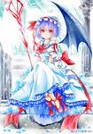  adapted_costume alternate_costume ascot bad_id bad_pixiv_id bare_shoulders bat_wings blue_flower blue_rose detached_sleeves dress flower frills full_body hat hat_ribbon lakestep55 lavender_hair looking_at_viewer mob_cap petals puffy_sleeves red_eyes remilia_scarlet ribbon rose sash shoes short_hair short_sleeves sitting smile solo spear_the_gungnir stairs text_focus touhou wings 