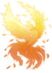  caladrius caladrius_(character) feathers fire flying glowing gradient gradient_background official_art phoenix simple_background solo yasuda_suzuhito 