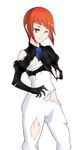  1girl blue_eyes caladrius frilled_shirt_collar noah_twining official_art orange_hair short_hair simple_background small_breasts solo torn_clothes yasuda_suzuhito 