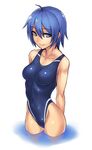  blue_eyes blue_hair competition_swimsuit highleg highleg_swimsuit highres katagiri_(a1466502) one-piece_swimsuit original short_hair smile solo standing swimsuit 