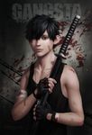  1boy black_hair blood dog_tags gangsta nicolas_brown sword tank_top weapon 