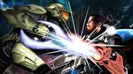  armor commander_shepard commander_shepard_(male) earth epic gradient gradient_background gun halo_(game) helmet mass_effect master_chief multiple_boys power_armor space star stars weapon 