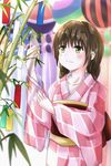  brown_hair green_eyes highres japanese_clothes kimono original short_hair solo tanabata tanzaku xyomouse yukata 