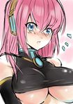  blue_eyes blush breasts commentary_request detached_sleeves headphones headset large_breasts long_hair looking_at_viewer megane_man megurine_luka pink_hair sketch solo underboob vocaloid 