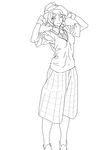  ;) adjusting_clothes adjusting_hat alternate_costume breasts cosmic_bear gloves greyscale hat kantai_collection monochrome mutsu_(kantai_collection) necktie one_eye_closed short_hair short_sleeves shorts simple_background small_breasts smile solo standing vest white_background 