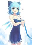  adapted_costume alternate_costume blue_dress blue_eyes blue_hair blush cirno culter dress hair_ornament hair_ribbon hose ice ice_wings jpeg_artifacts open_mouth ribbon short_hair sleeveless smile solo text_focus touhou twitter_username water watering wet wet_clothes wet_dress wings 