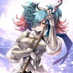  armor blood fire_emblem fire_emblem_if gauntlets hair_over_one_eye lance multicolored_hair pieri_(fire_emblem_if) polearm shuri_yasuyuki smile solo twintails weapon yellow_eyes 