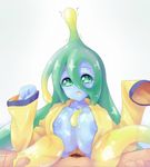  1girl :o ahoge blue_skin breasts coat cum dunceneygak ejaculation ejaculation_between_breasts goo_girl green_eyes green_hair hetero large_breasts long_hair male_pubic_hair monster_girl monster_musume_no_iru_nichijou naked_coat nipples nude open_clothes open_coat paizuri penis pov pov_crotch pubic_hair raincoat suu_(monster_musume) tentacle_hair very_long_hair w_arms 