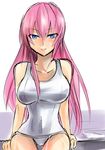  blue_eyes blush breasts large_breasts long_hair megane_man megurine_luka one-piece_swimsuit pink_hair sketch smile solo swimsuit vocaloid white_swimsuit 