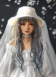  artist_name bare_shoulders child choker dress earrings flower grey_hair hat jewelry lips lolita_fashion long_hair looking_at_viewer nitrile original solo 