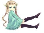  1girl blue_eyes brown_hair dress elle_mel_martha frills hair_ornament long_hair simple_background solo tales_of_(series) tales_of_xillia_2 thighhighs twintails 