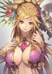  blonde_hair bracer breasts facial_mark flower forehead_mark hair_flower hair_ornament jewelry kali_(p&amp;d) lamchun_(2006) large_breasts long_hair looking_at_viewer mole mole_under_mouth nail_polish puzzle_&amp;_dragons solo yellow_eyes 