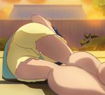  blue_hair from_behind go!_princess_precure haruyama_kazunori lying nanase_yui panties panty_peek precure solo sunset underwear 