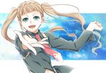  artist_request blue_eyes breasts brown_hair elle_mel_martha gradient gradient_background long_hair navel necktie nina_(pastime) older open_mouth solo tales_of_(series) tales_of_xillia_2 twintails 