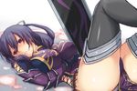  ao_no_kiseki arm_under_breasts bittsu_(v1tz) boots breast_hold breasts china_dress chinese_clothes covered_nipples dress eiyuu_densetsu gauntlets gloves hair_ribbon large_breasts long_hair looking_at_viewer lying on_back oversized_object pelvic_curtain purple_dress purple_eyes purple_hair ribbon rixia_mao seductive_smile smile solo sword thigh_boots thighhighs thighs weapon 