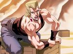  anz blonde_hair blue_eyes crate desert earrings jean_pierre_polnareff jewelry jojo_no_kimyou_na_bouken male_focus muscle solo 