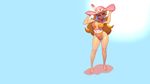  barefoot blonde_hair blue_eyes breasts feet gradient gradient_background long_hair looking_at_viewer necklace one_eye_closed princess_peach robert_porter smile solo standing super_mario_bros. swimsuit wink winking 