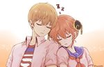  1girl bad_id bad_pixiv_id brown_hair bun_cover closed_eyes double_bun gintama highres kagura_(gintama) lmn6918 long_hair okita_sougo orange_hair school_uniform serafuku short_hair sleeping 