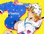  anz blonde_hair blue_eyes blue_lipstick hat johnny_joestar jojo_no_kimyou_na_bouken lipstick makeup male_focus solo steel_ball_run 